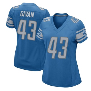 Game Nolan Givan Women's Detroit Lions Team Color Jersey - Blue